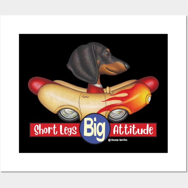 Black Dachshund in Flaming Wiener Car Wall Art by Danny Gordon Art